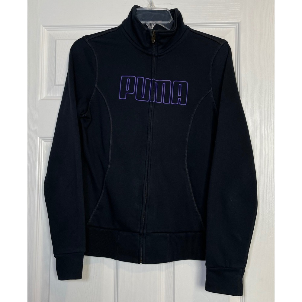 Puma‎ Track Jacket Women Size M Black Purple Sportlifestyle Full Zip Logo